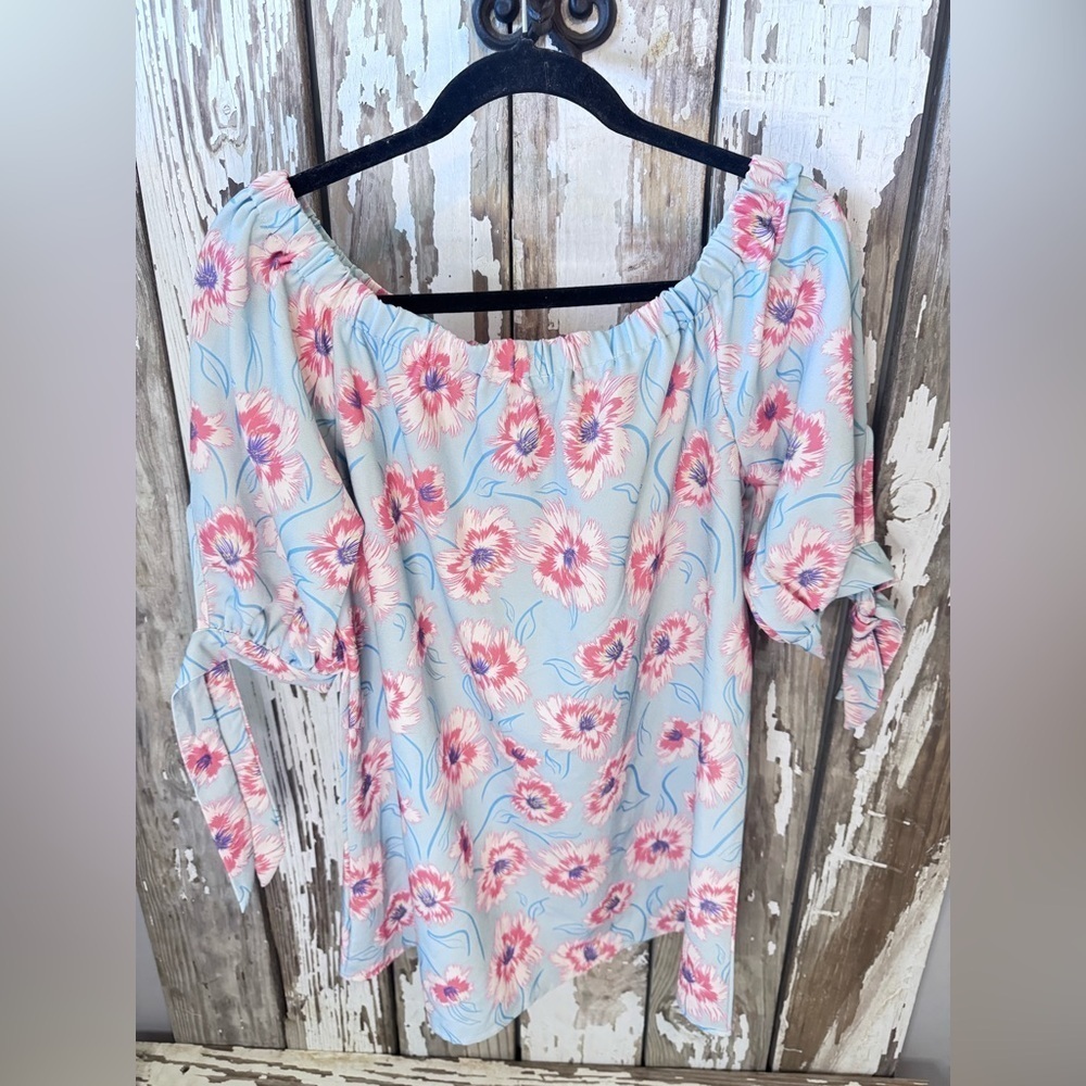 HEYSON Floral Blouse Size Medium Tie Sleeve - Picture 6 of 7